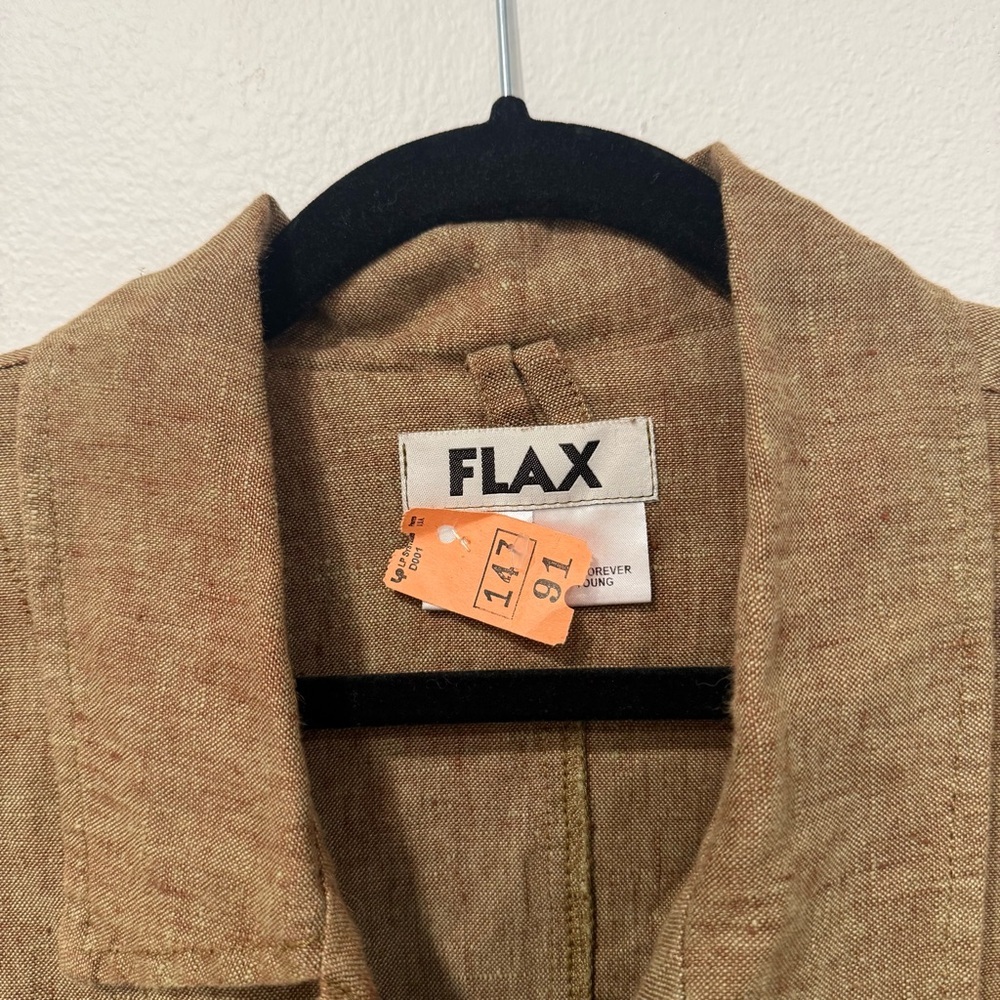 FLAX Brown Linen Button Down Long Cardigan Jacket S - Picture 2 of 5